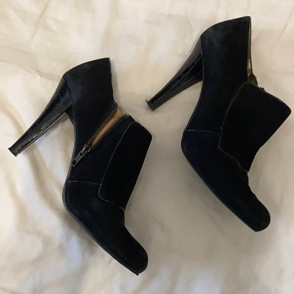 Black suede side zip boots